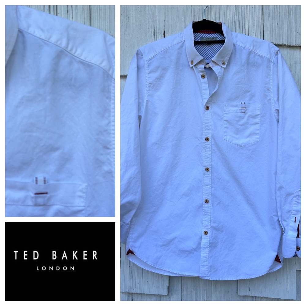 Ted Baker London Men's White‎ Button Down Shirt Long Sleeve Size 3/M Cotton